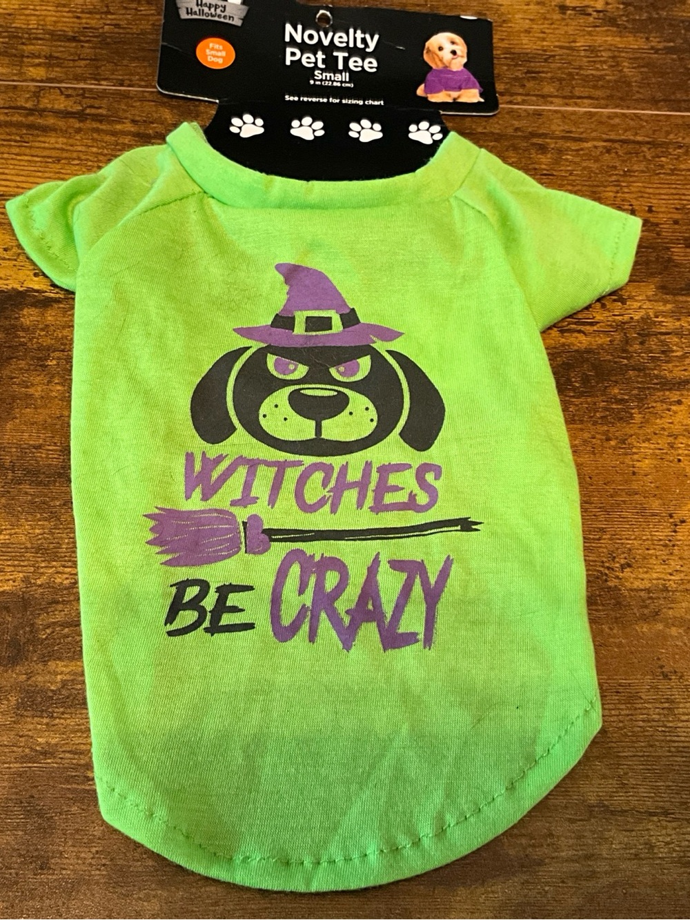 Happy Halloween Pet Tee Shirt size S SMALL - Witches Be Crazy  Green/Purple